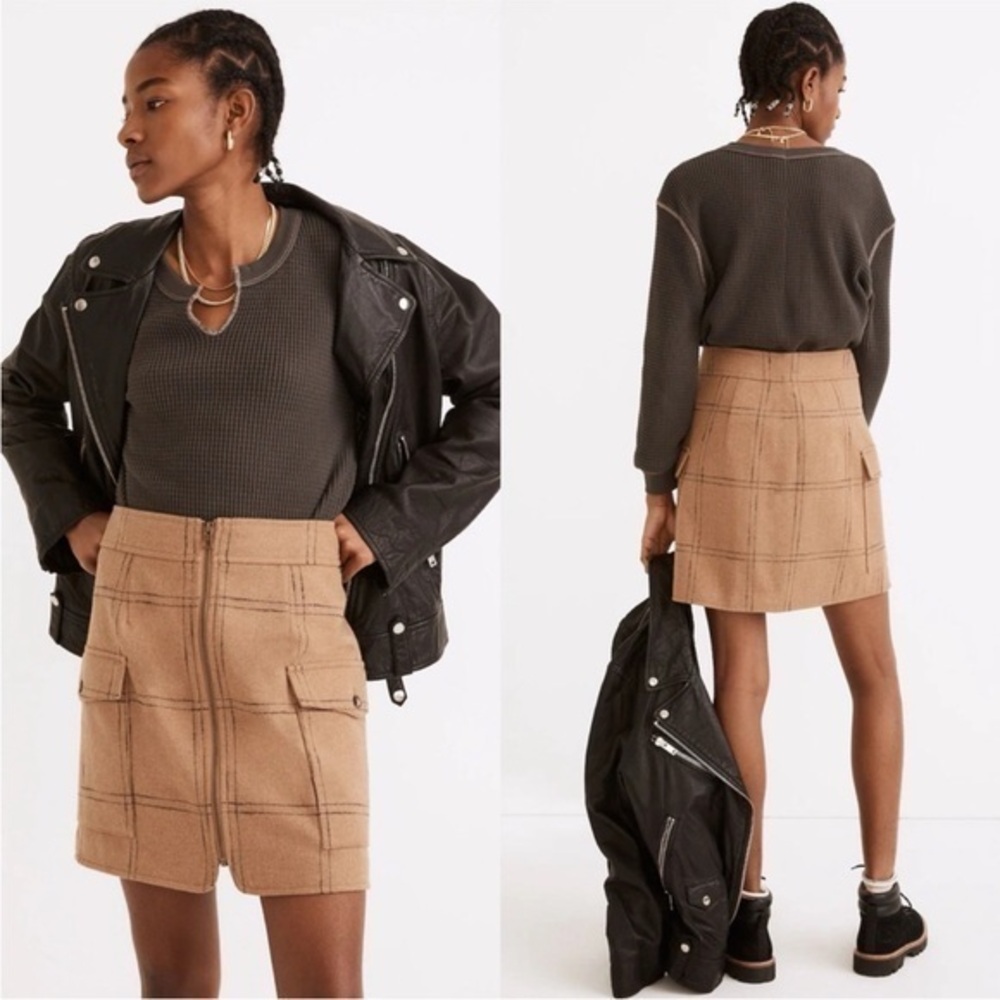 Madewell wool blend zip front windowpane plaid mini skirt. Women’s size 8.